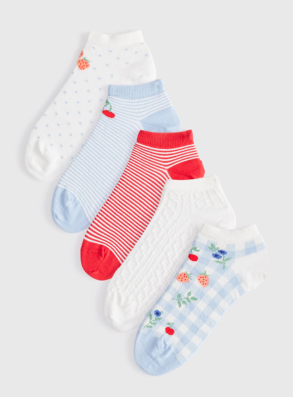 Strawberry Print Trainer Socks 5 Pack 4-8 - Image 1